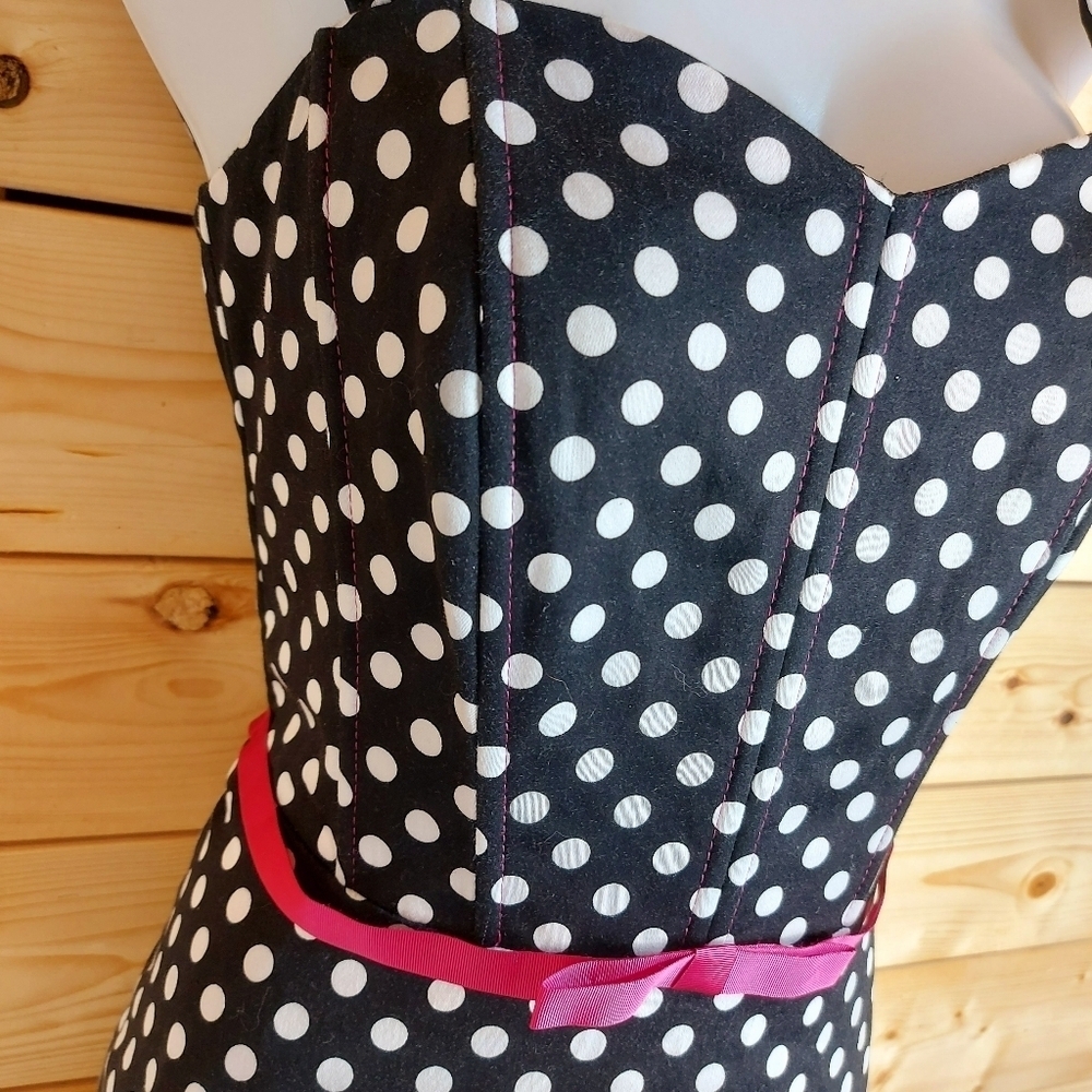 Polka dot bustier corset strap dress MARIE DOOLY designer Made in Canada - Picture 2 of 13